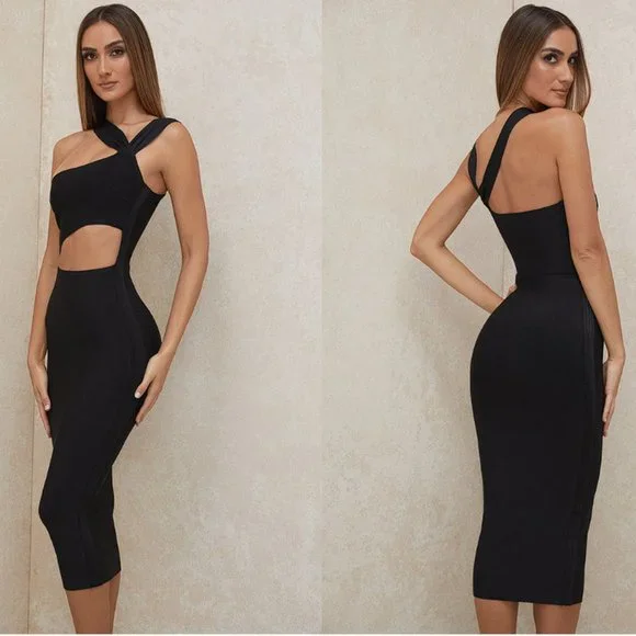 HOUSE OF CB 'Aina' Black Cut Out Bandage Midi Dress NWOT - Picture 5 of 9